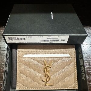 Saint Laurent Beige Card Holder with Gold Logo